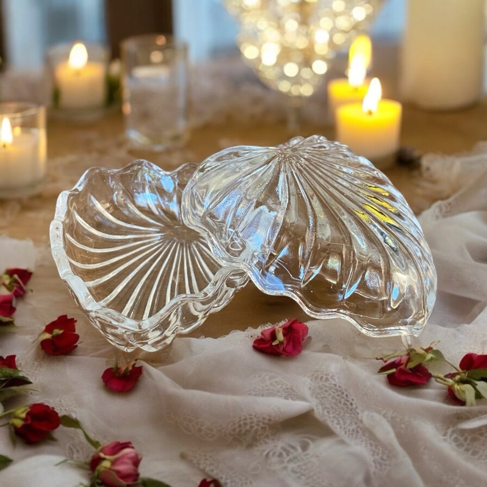 Vintage RCR Italian Lead Crystal Heart Trinket Box Ring Dish 1970s